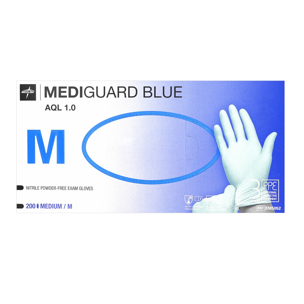 Mediguard Nitrile Gloves, powder free, 200 pcs, Size M, blue Priocare